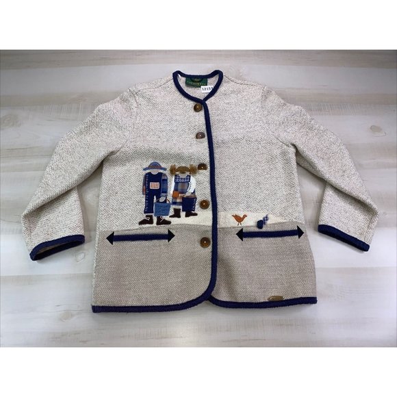 Giesswein Wool Blend Farmer Embroidered Women’s Cardigan Sweater Size Large/38- - Picture 1 of 11